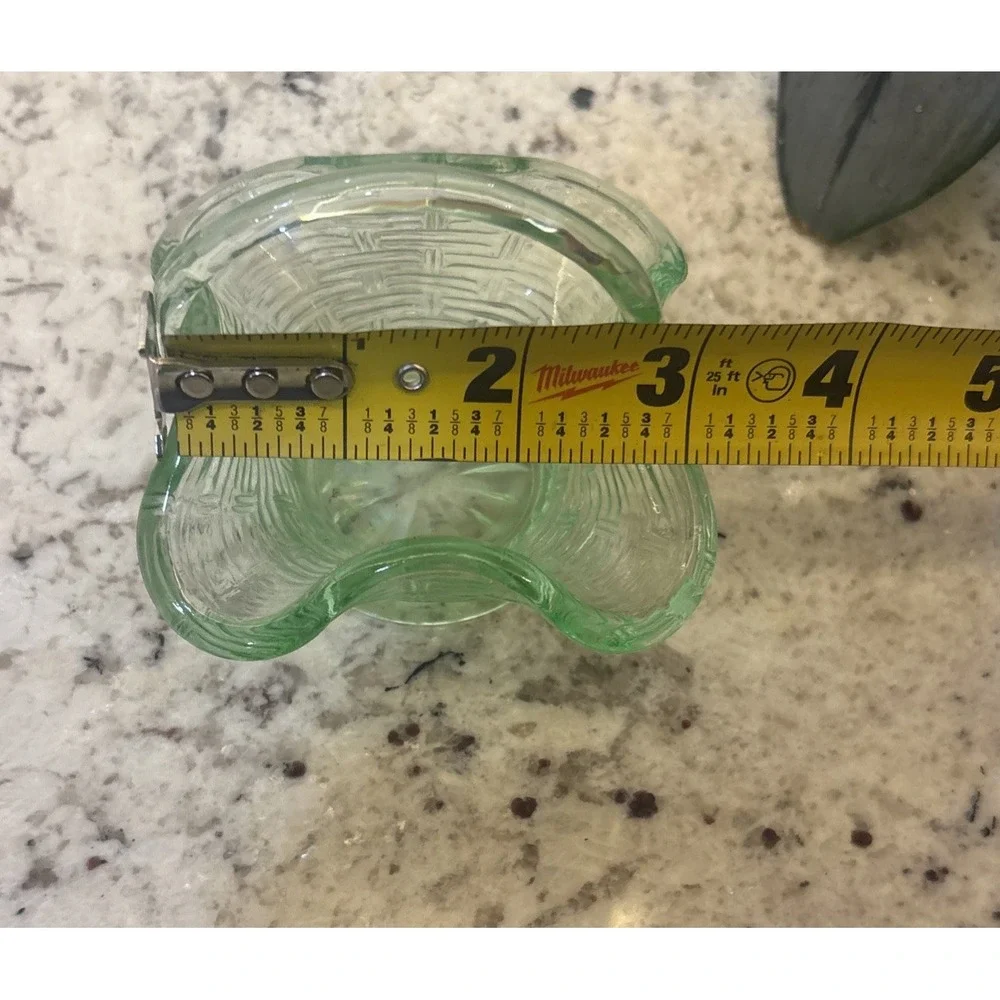 Vintage Green Glass Mini Basket Candy Dish No Chips